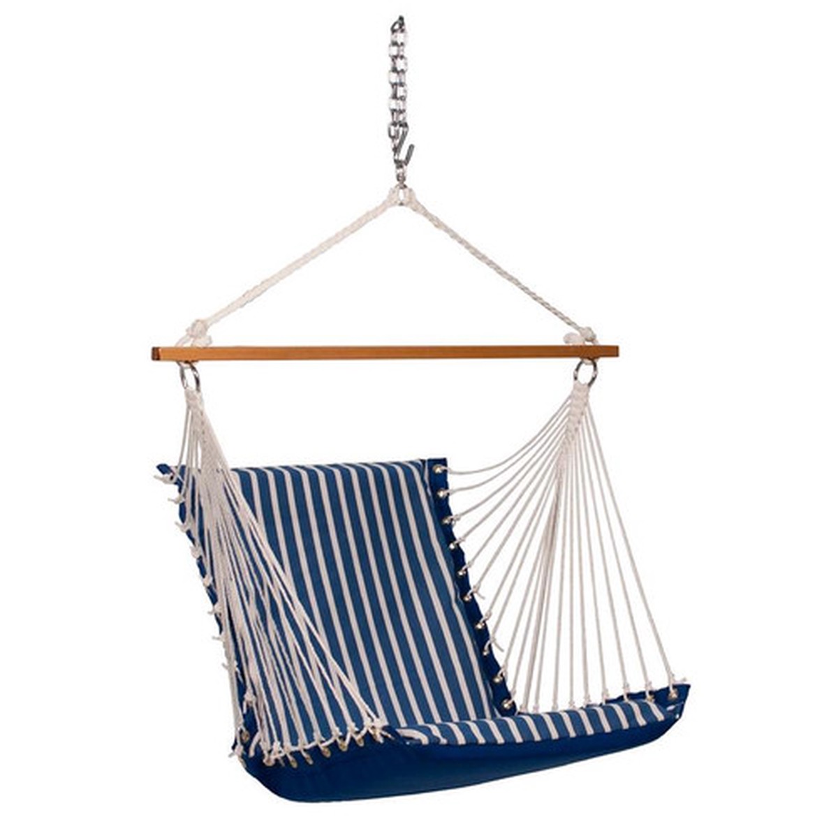 26 x 48 Blue and White Regatta Striped Cushion Hanging Chair with S-Hook