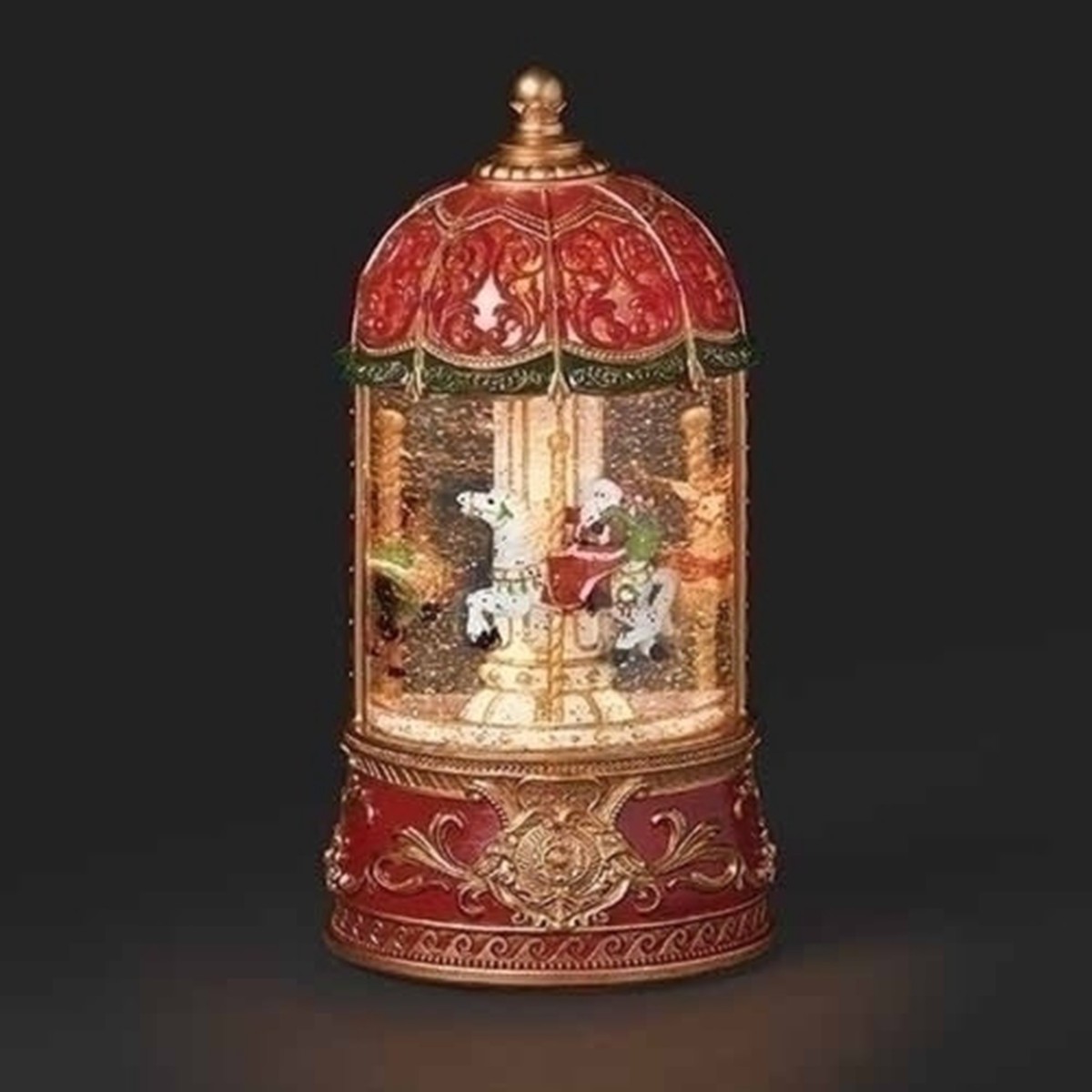 LED Lighted Musical Carousel Christmas Snow Globe Lantern – 9″