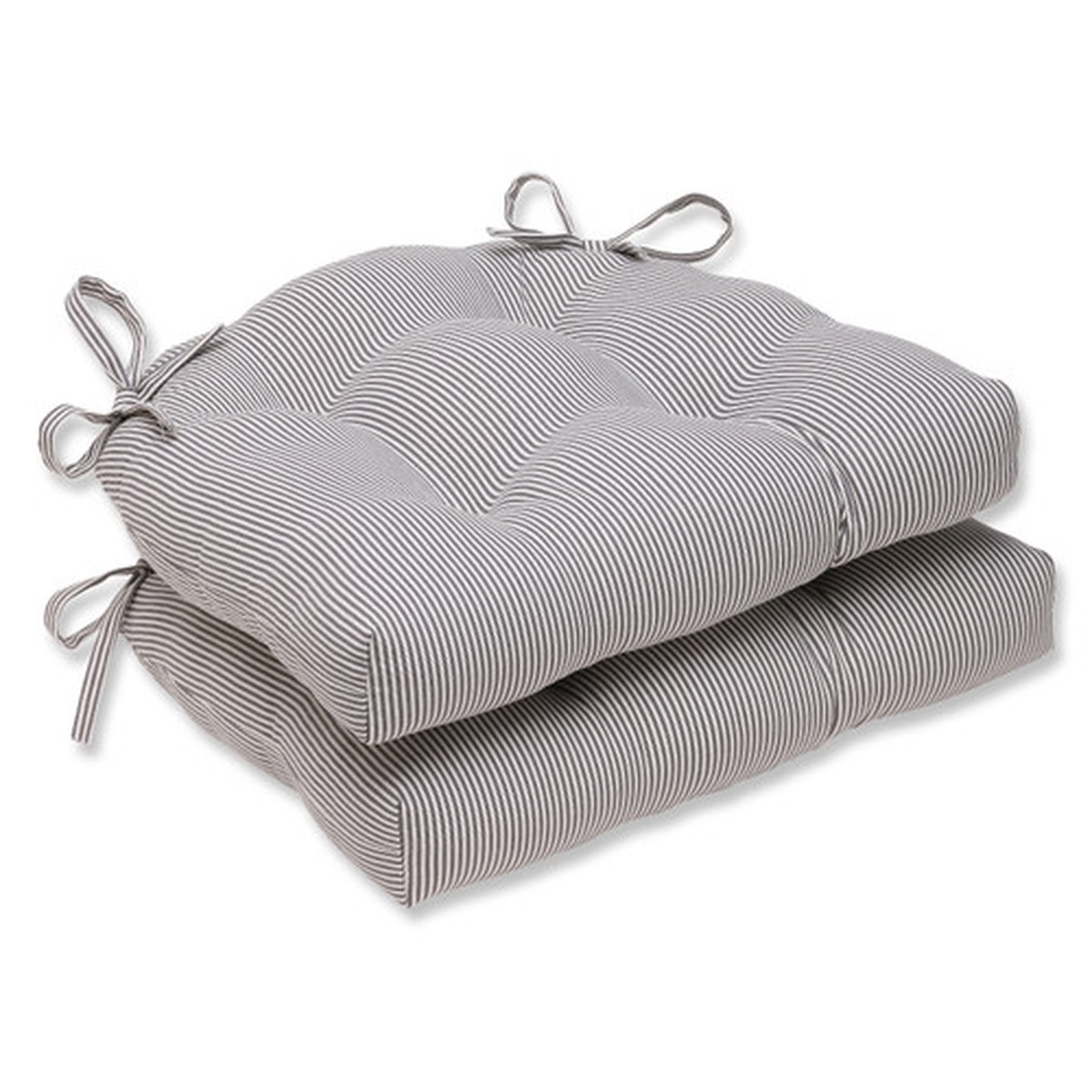 Striped Reversible Chair Pads – 16 – Charcoal Gray and White – Set of 2