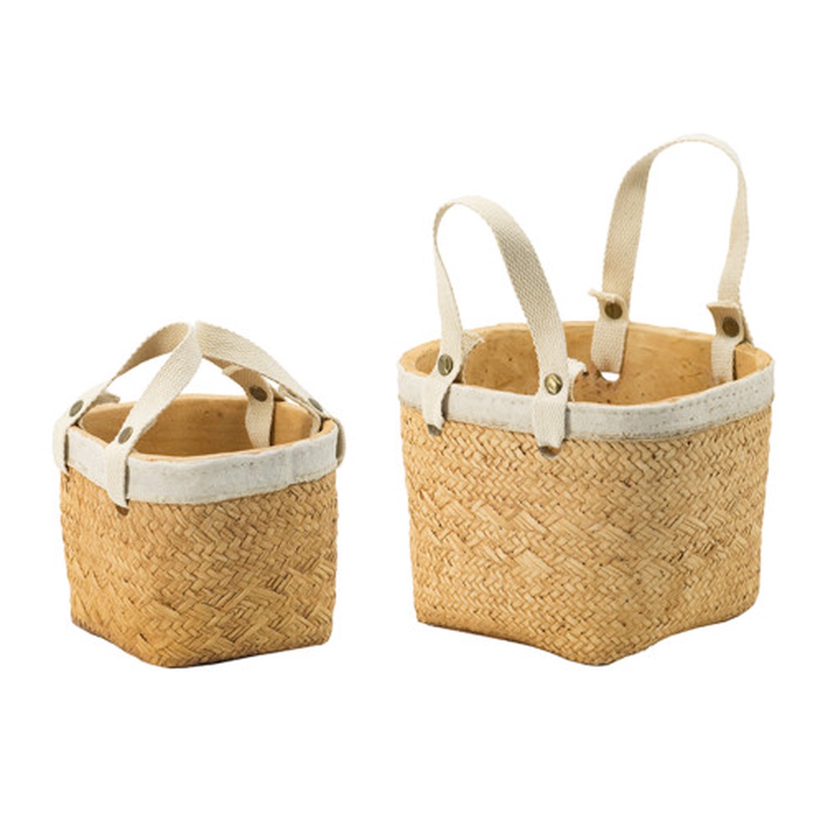 Woven Basket Cement Planters with Cotton Handles – 8.5″ – 2ct