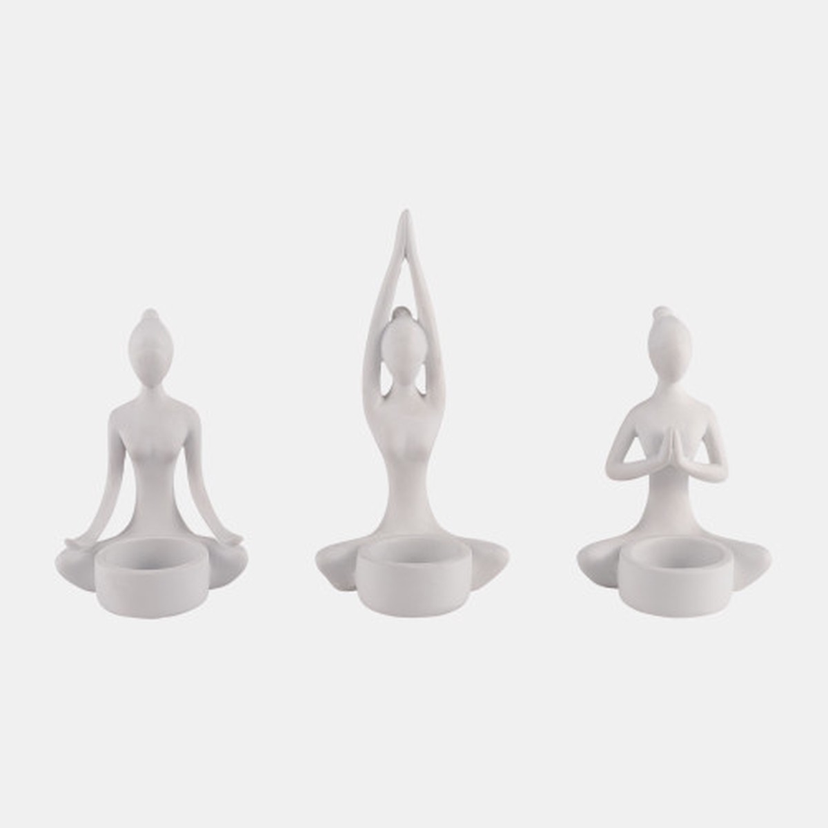 Yoga Women Tealight Candle Holders – 7″ – White – Set of 3