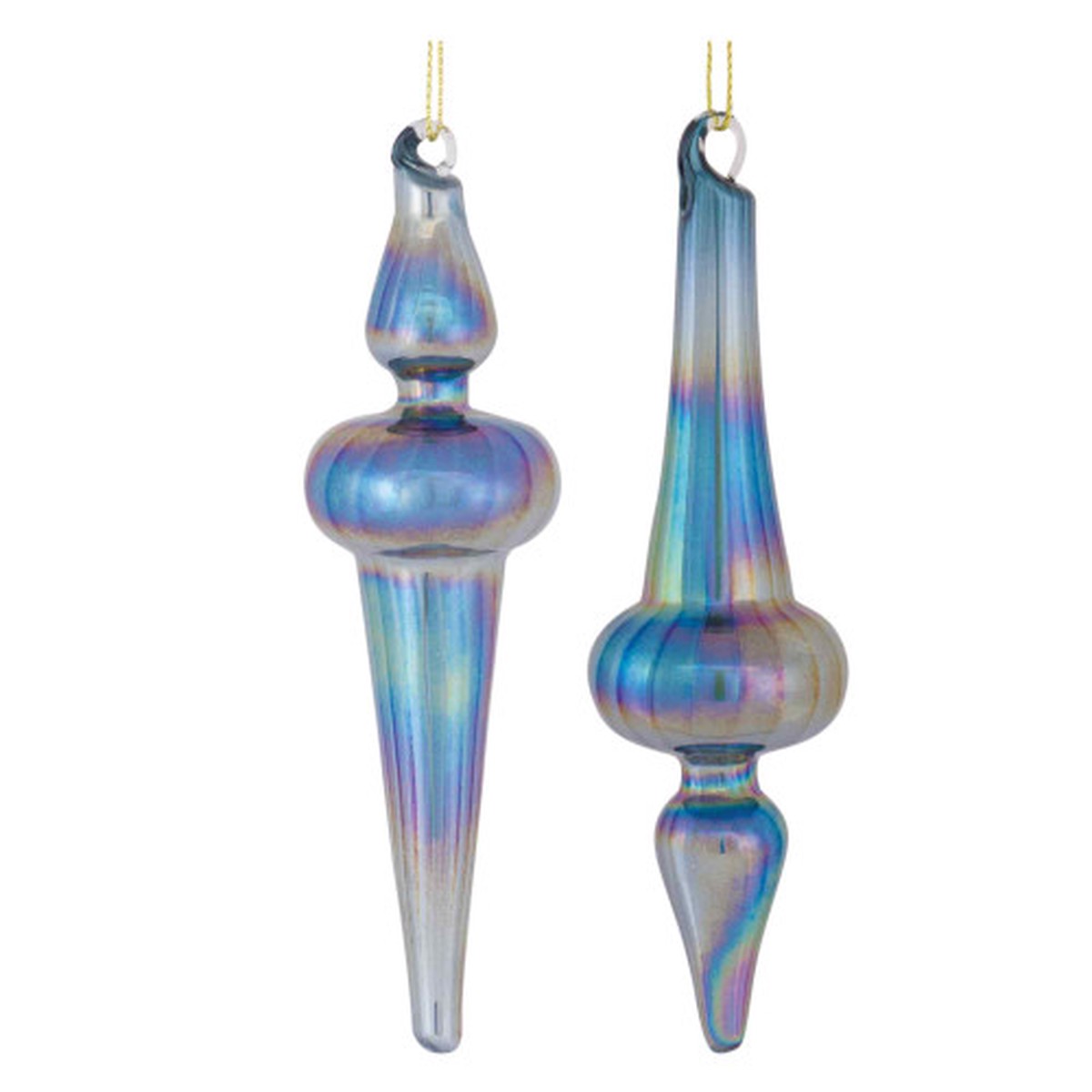 12ct Iridescent Glass Christmas Finial Ornaments 6″