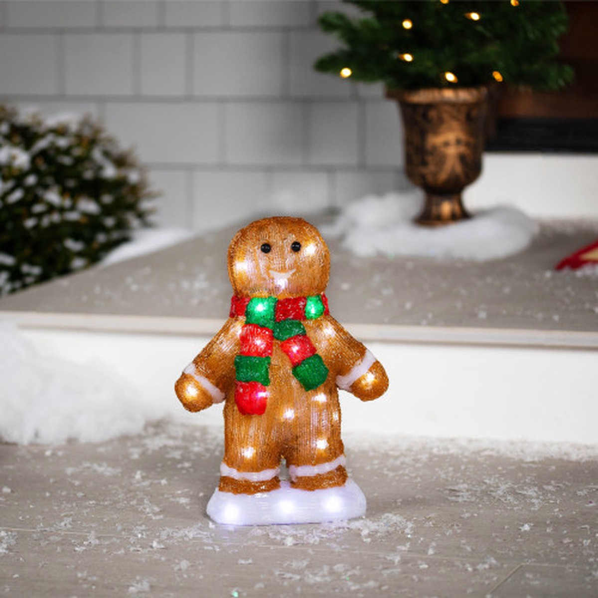 14″ LED Lighted Acrylic Gingerbread Man with Scarf Outdoor Christmas Decoration