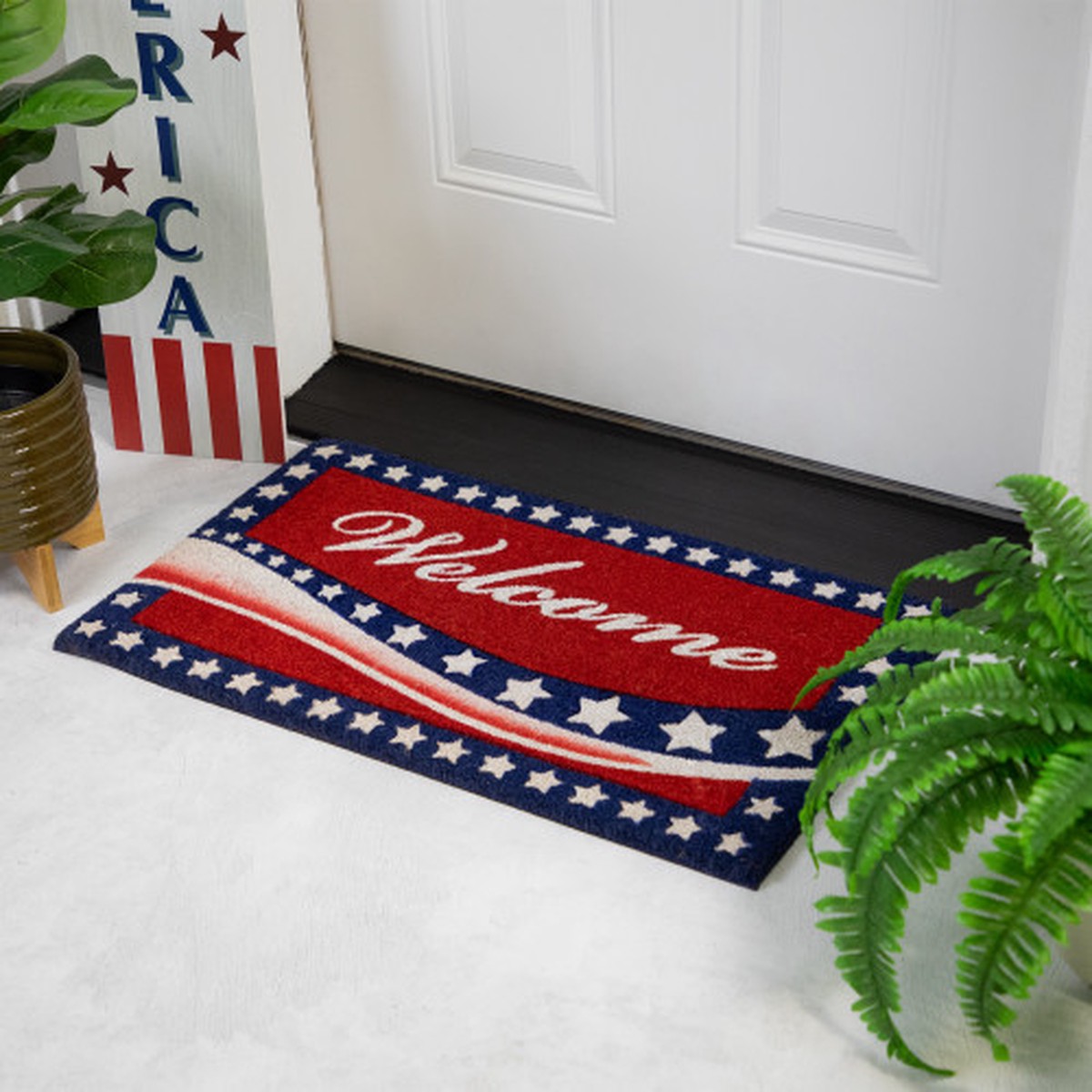 18″ x 30″ Patriotic Stars and Stripes Welcome Outdoor 4th of July Doormat