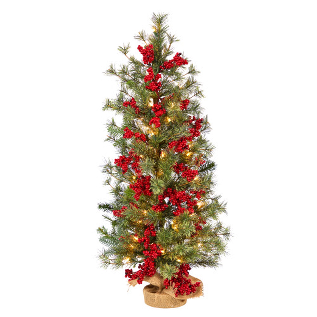 3′ Pre-Lit Berries and Pine Artificial Christmas Potted Tree, Warm White Lights