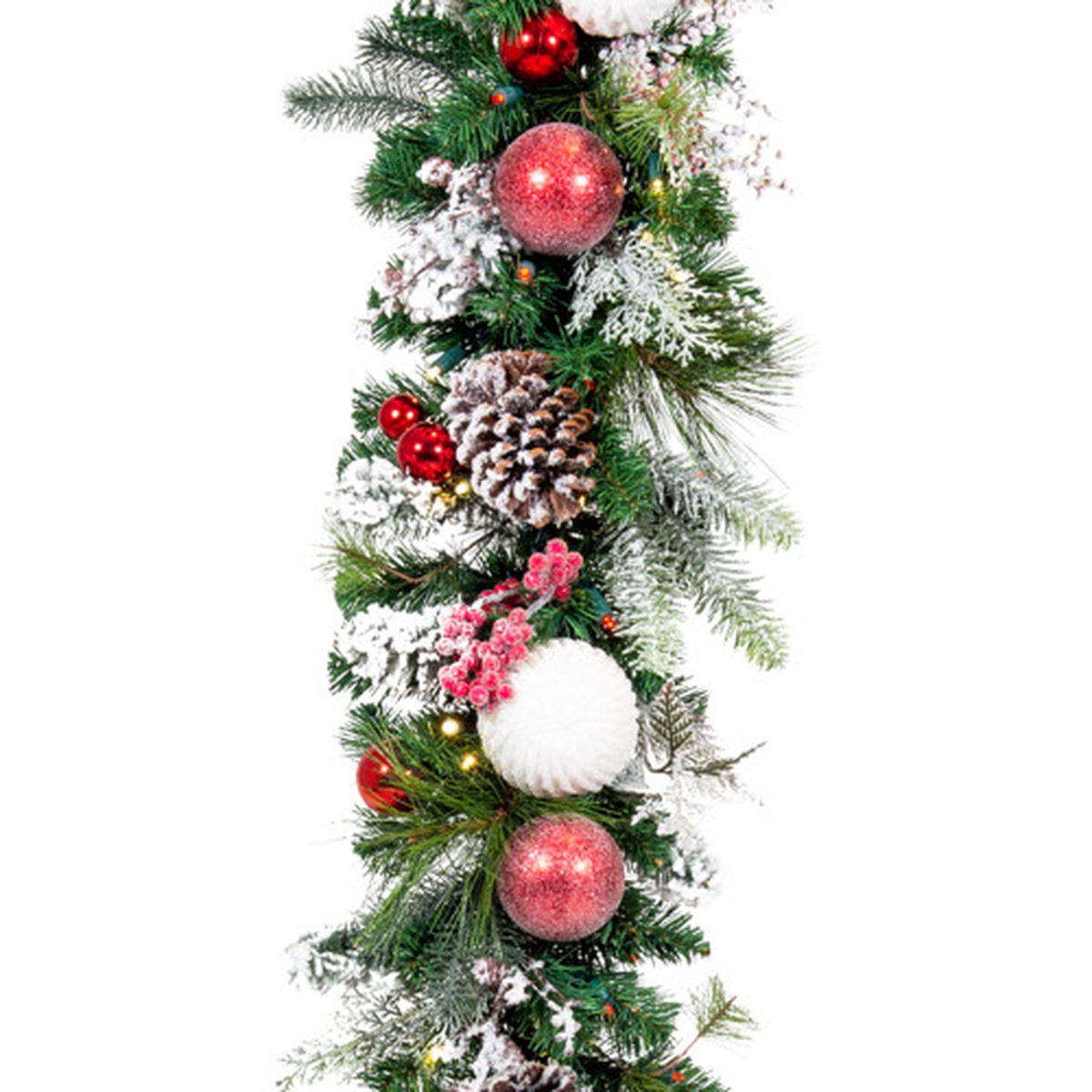 9′ Battery Operated Green Frosted Wonderland LED Artificial Christmas Garland – White Lights