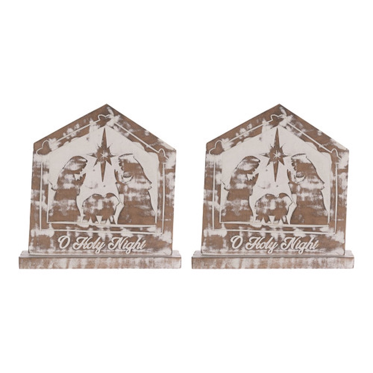 “O Holy Night” Nativity Sign Christmas Tabletop Decorations – 9.25″ – Set of 2