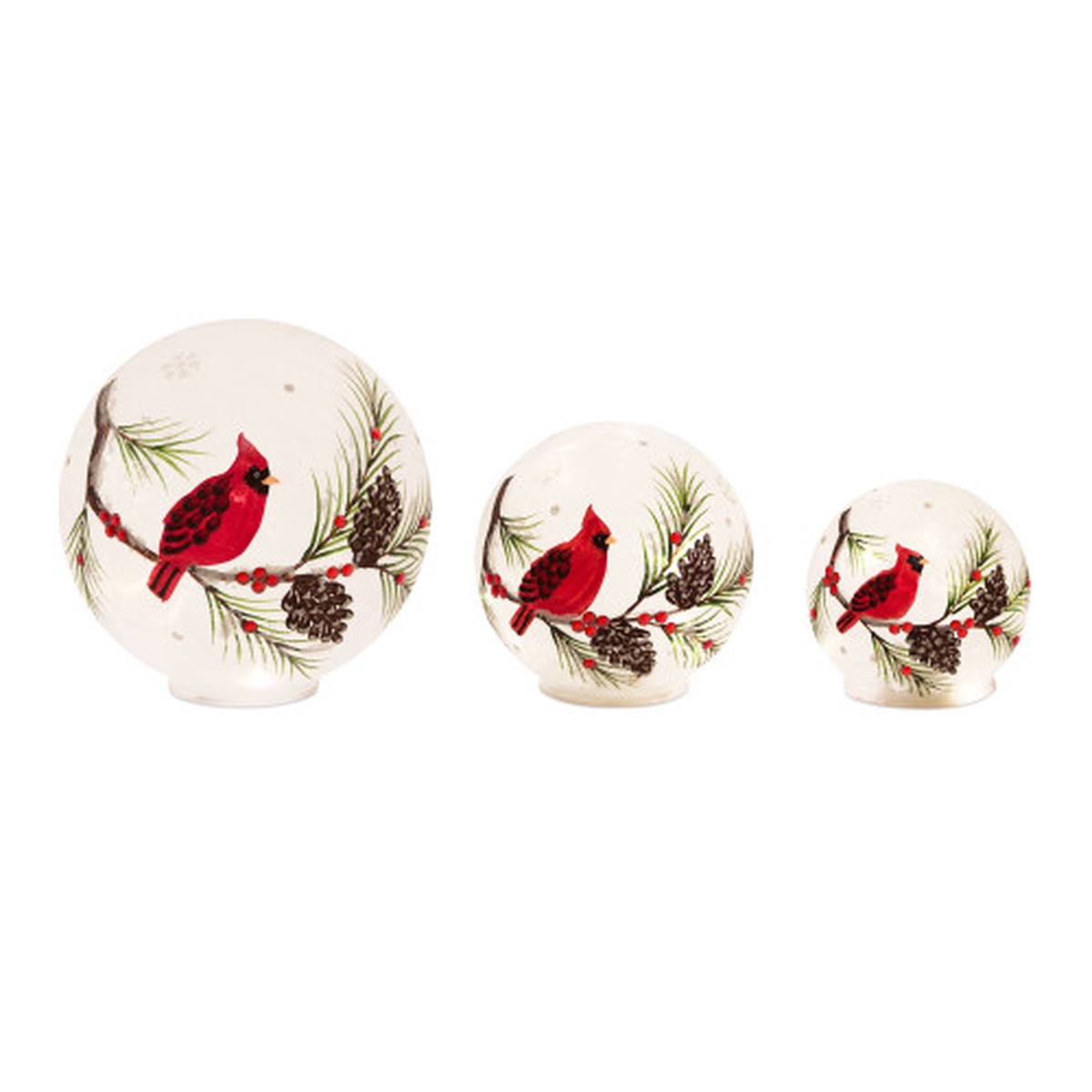 Set of 3 LED Lighted Cardinal Christmas Globes with Timer 7.75″