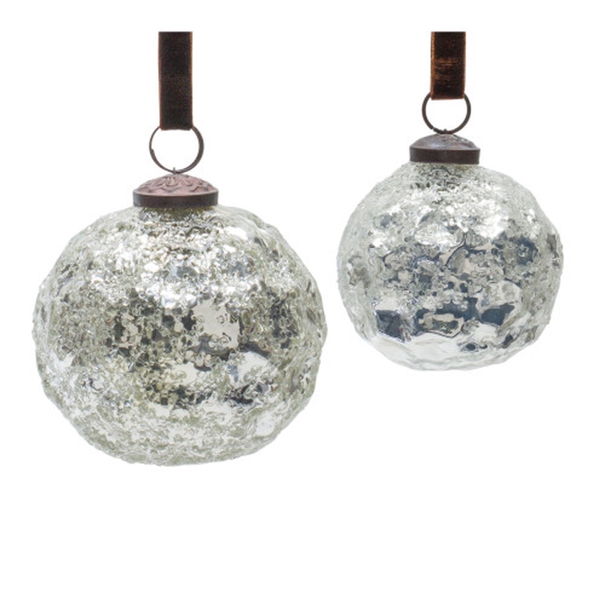 Shiny Finish Mercury Glass Christmas Ball Ornaments - 4" (100mm) - Silver - 4ct