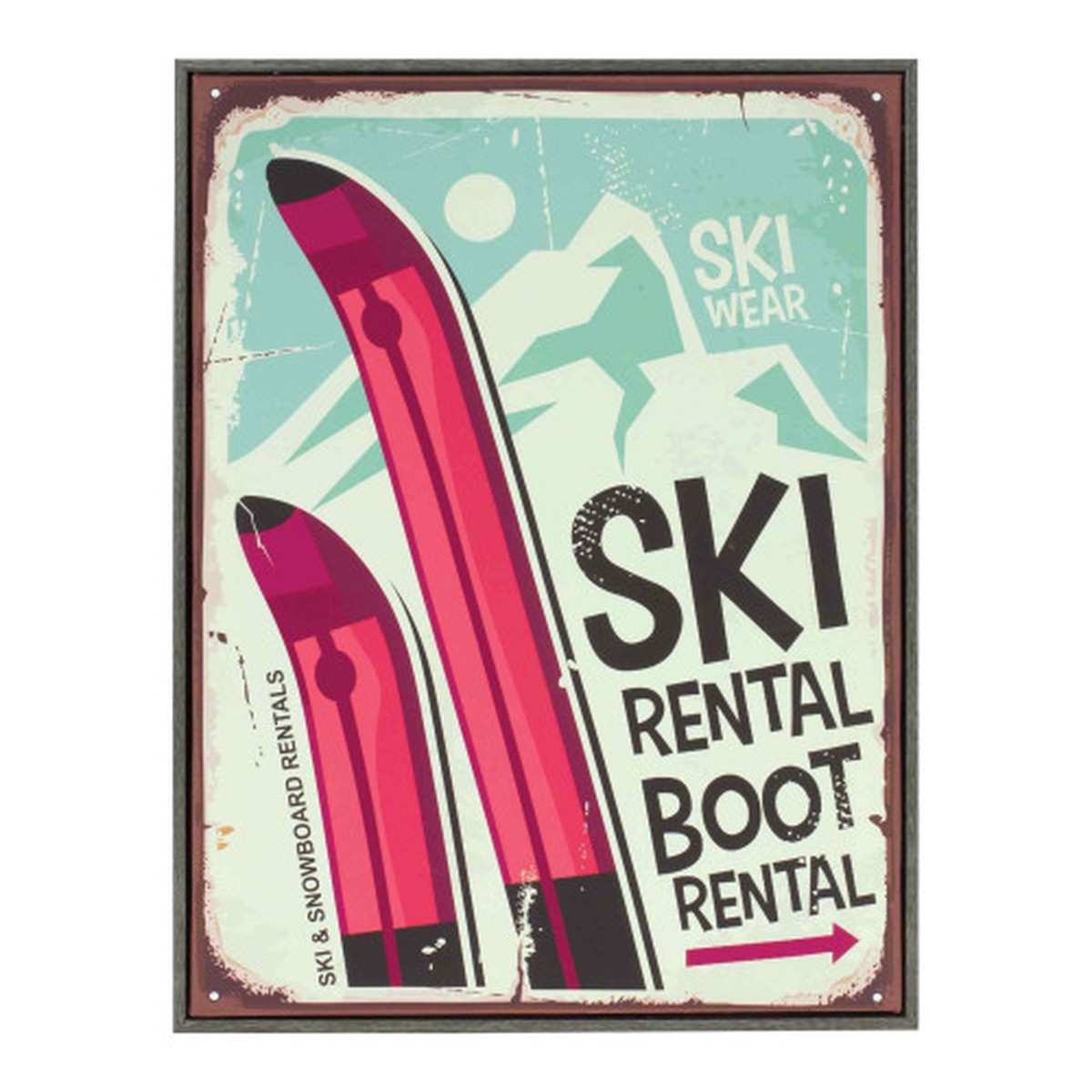 “Ski Rental Boot Rental” Christmas Wall Sign – 15.5″ – Red and Blue
