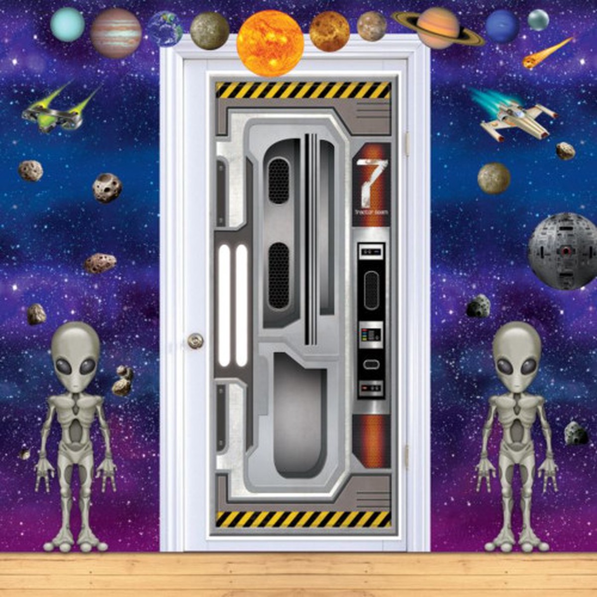 Spaceship Party Door Banners – 6′ – Gray and Brown – Pack of 12