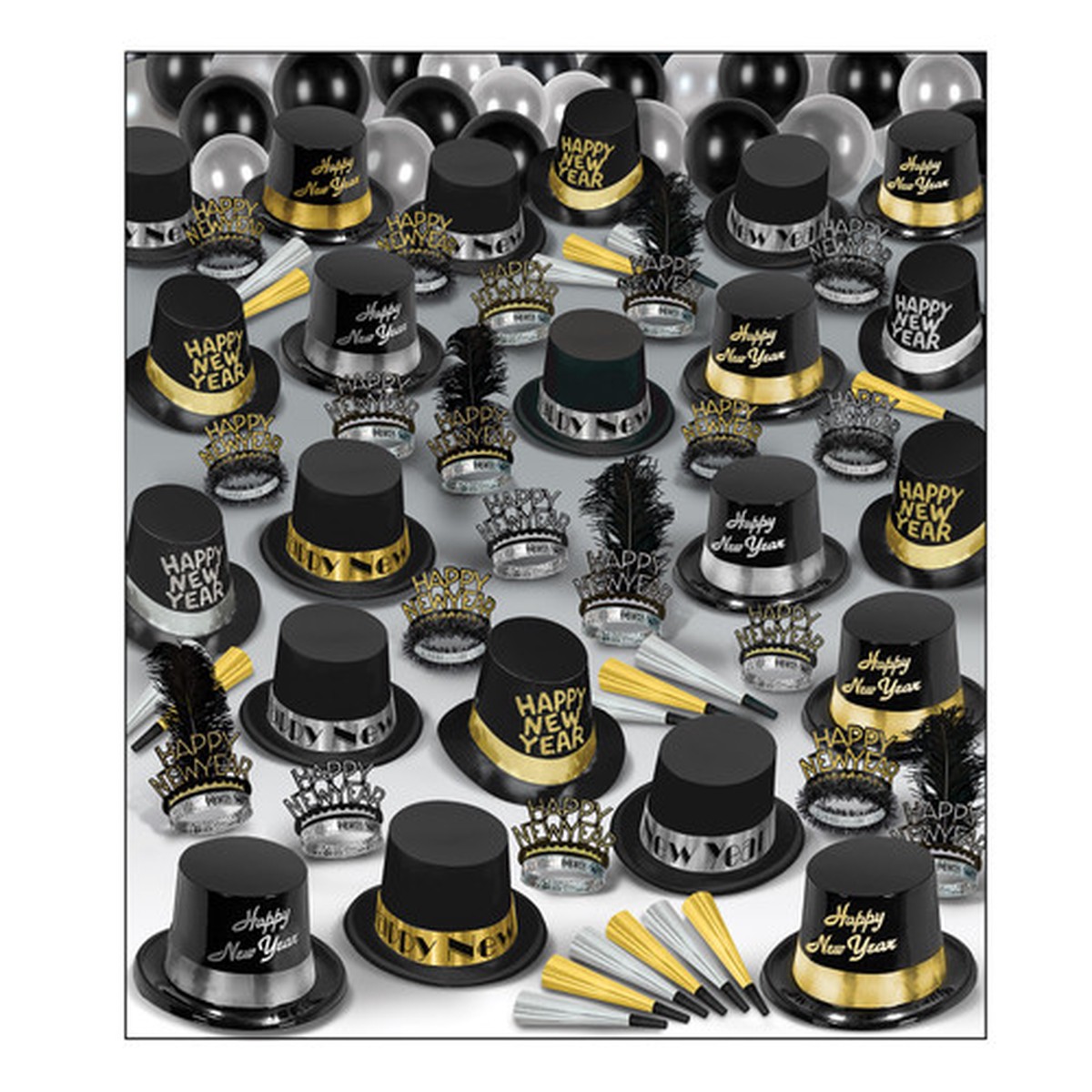 The Silver and Gold Deluxe Kit Assortment For 100 People for New Year’s Eve