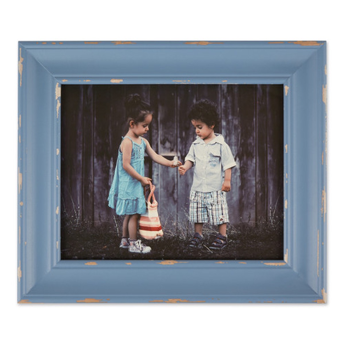 Weathered Style Rectangular Picture Frame – for 8″ x 10″ Photo – Antique Blue