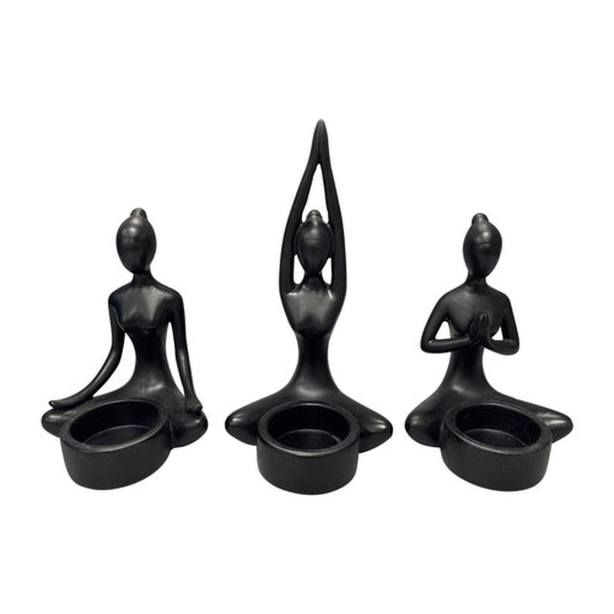 Yoga Women Tealight Candle Holders – 7″ – Black – Set of 3