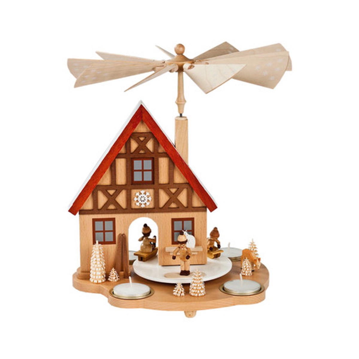 10.5″ Richard Glaesser Children Winter Sports Pyramid Tea Light Candle Holder