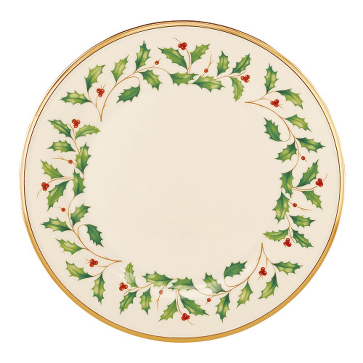 11″ White and Green Holiday Dinner Plate