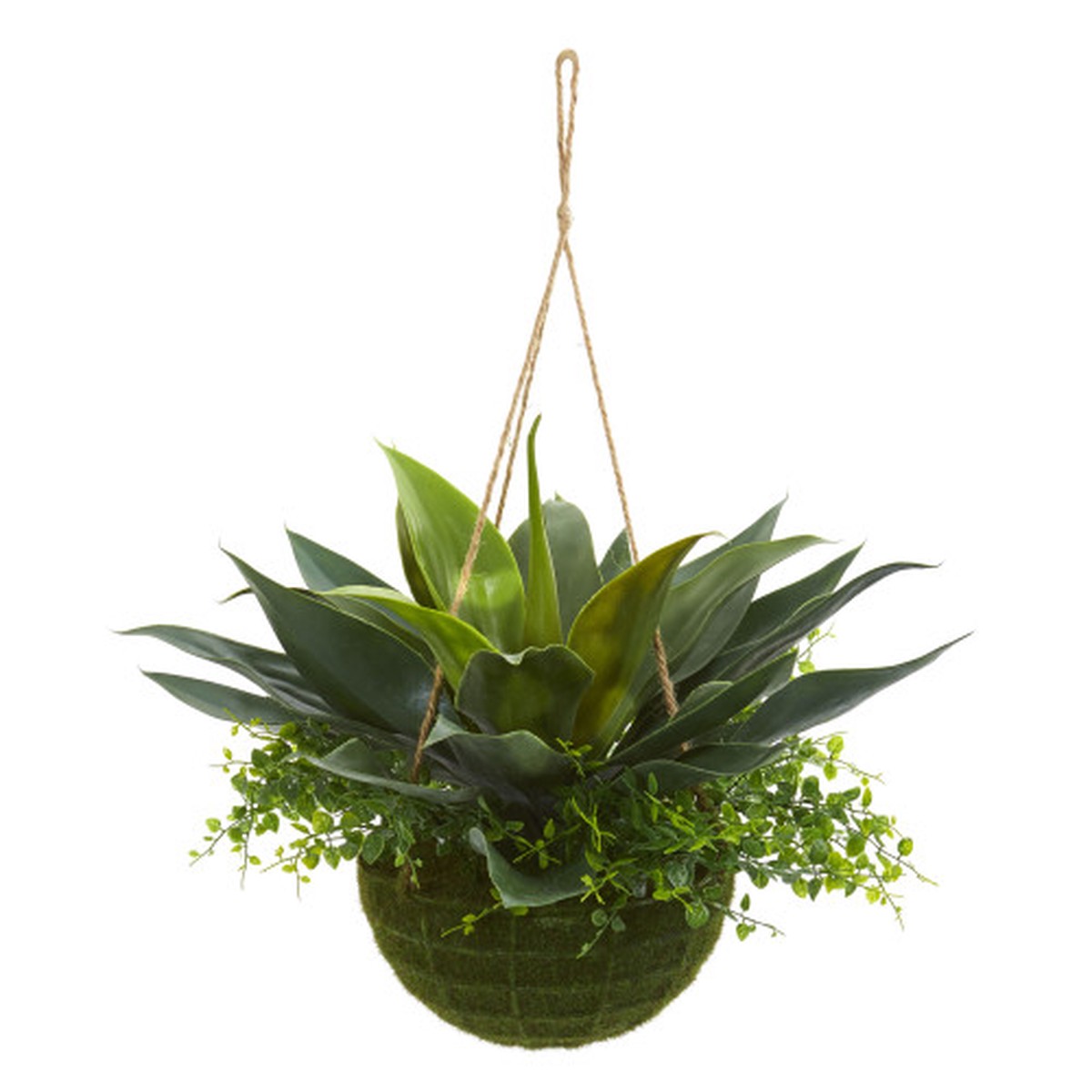 15″ Agave and Maiden Hair Artificial Outdoor Plant in Hanging Basket