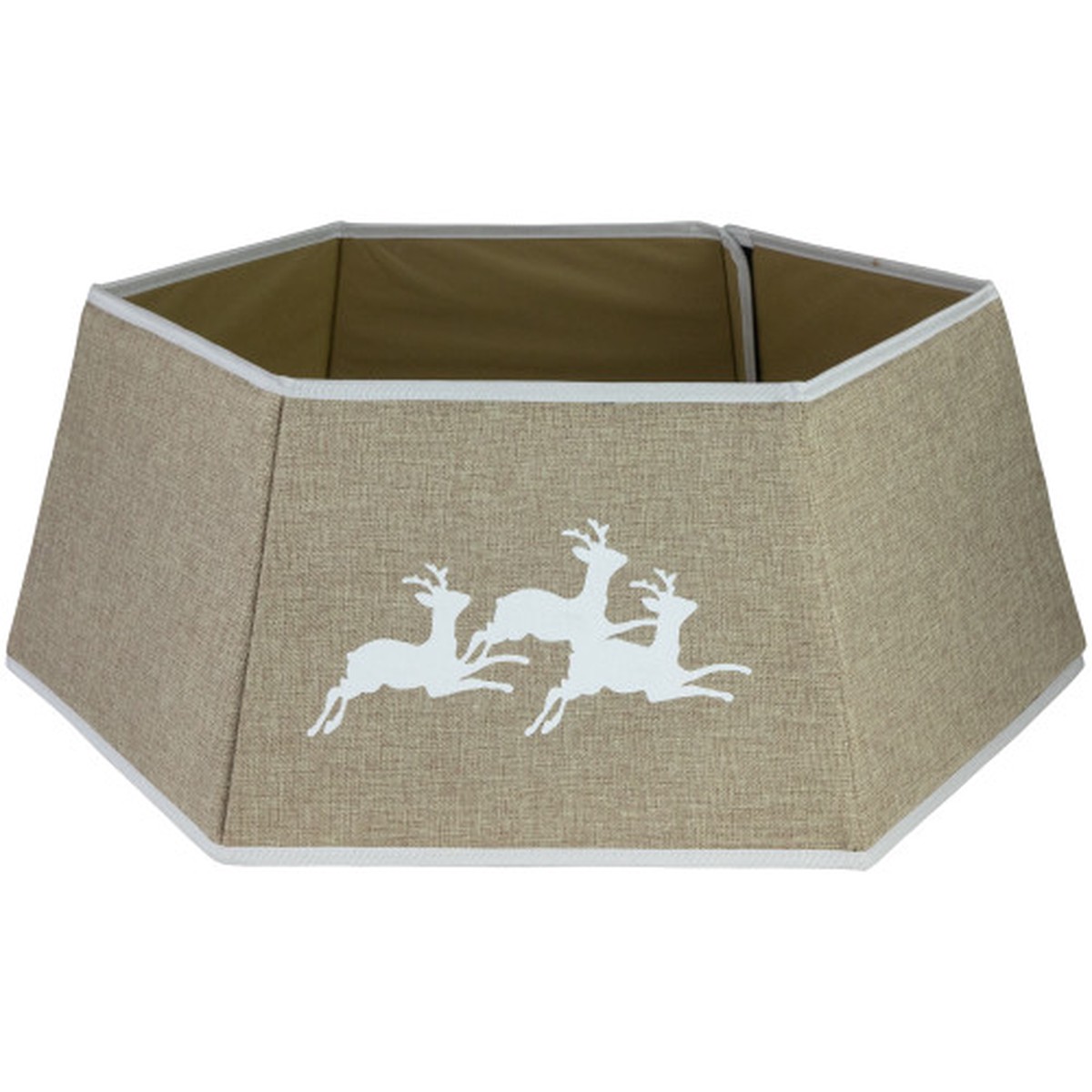 26″ Beige Burlap with Reindeer Hexagonal Christmas Tree Collar