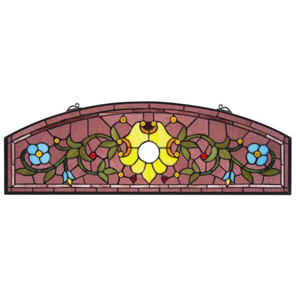 32″ Red and Blue Tiffany Ambrosia Demi Lune Stained Glass Window