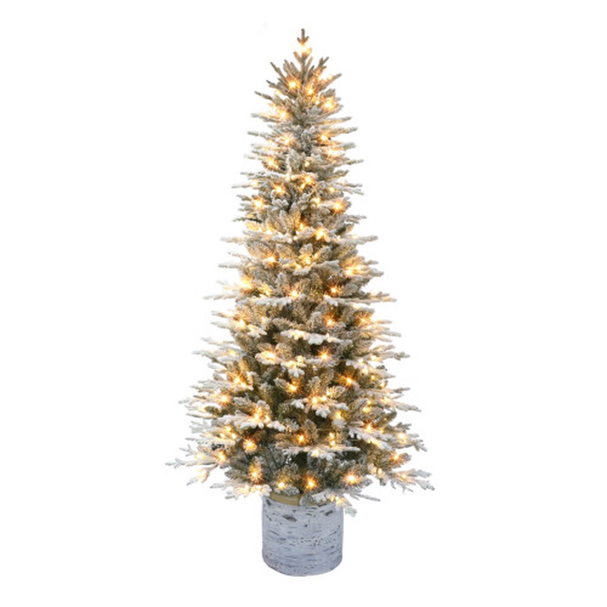 7.5′ Pre-Lit Flocked Potted Arctic Fir Artificial Christmas Tree, Warm White LED Lights