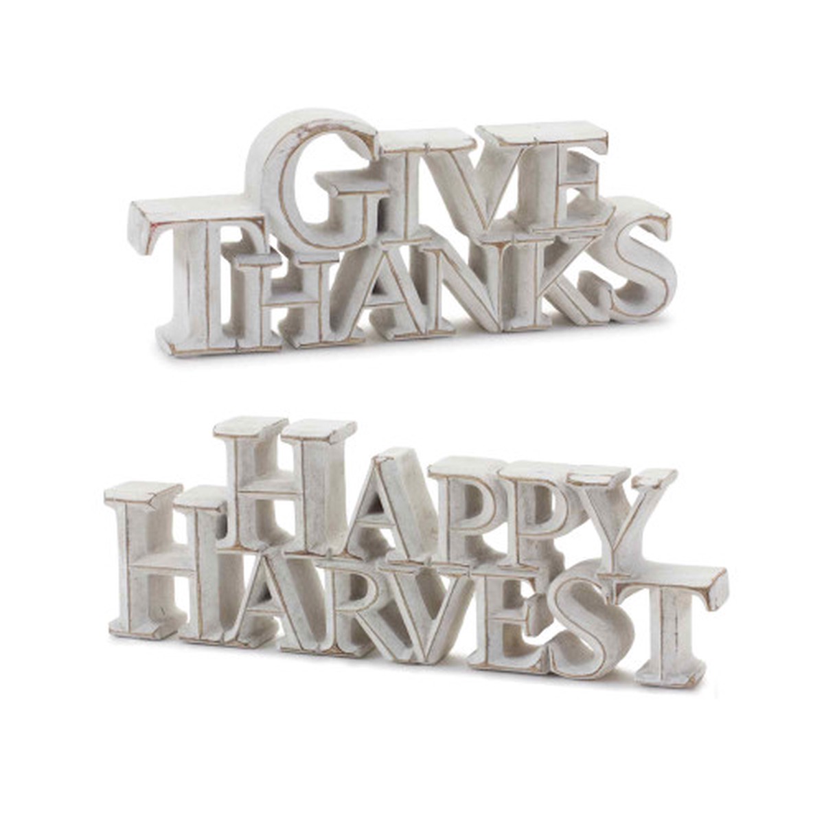 “Happy Harvest” and “Give Thanks” Tabletop Signs – 9.75″ – White – Set of 2