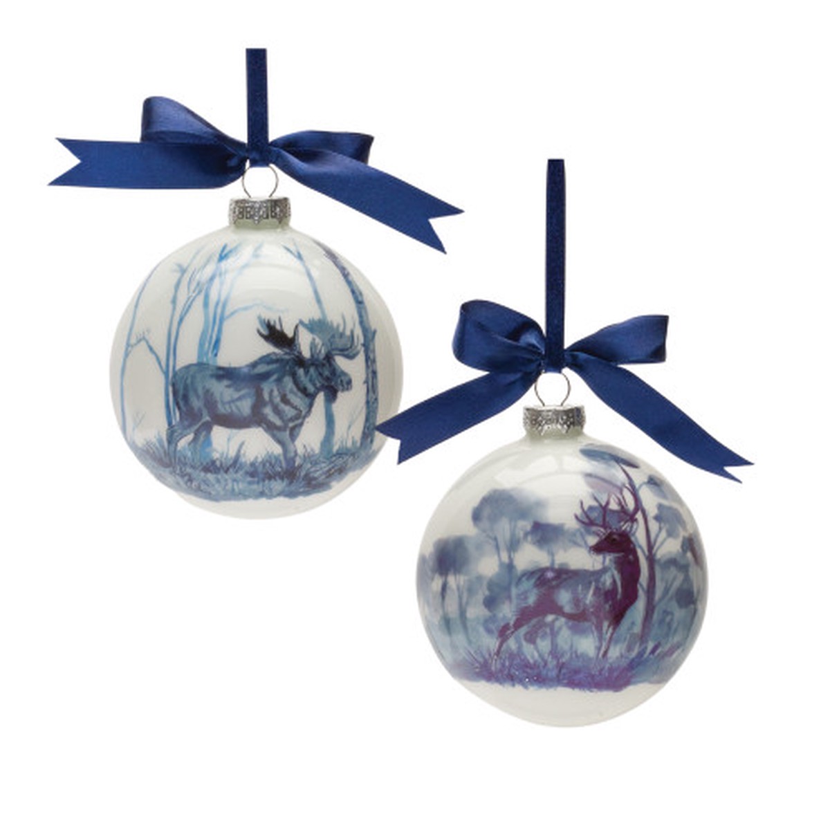 Set of 6 Woodland Reindeer and Moose Ball Christmas Ornaments 5"