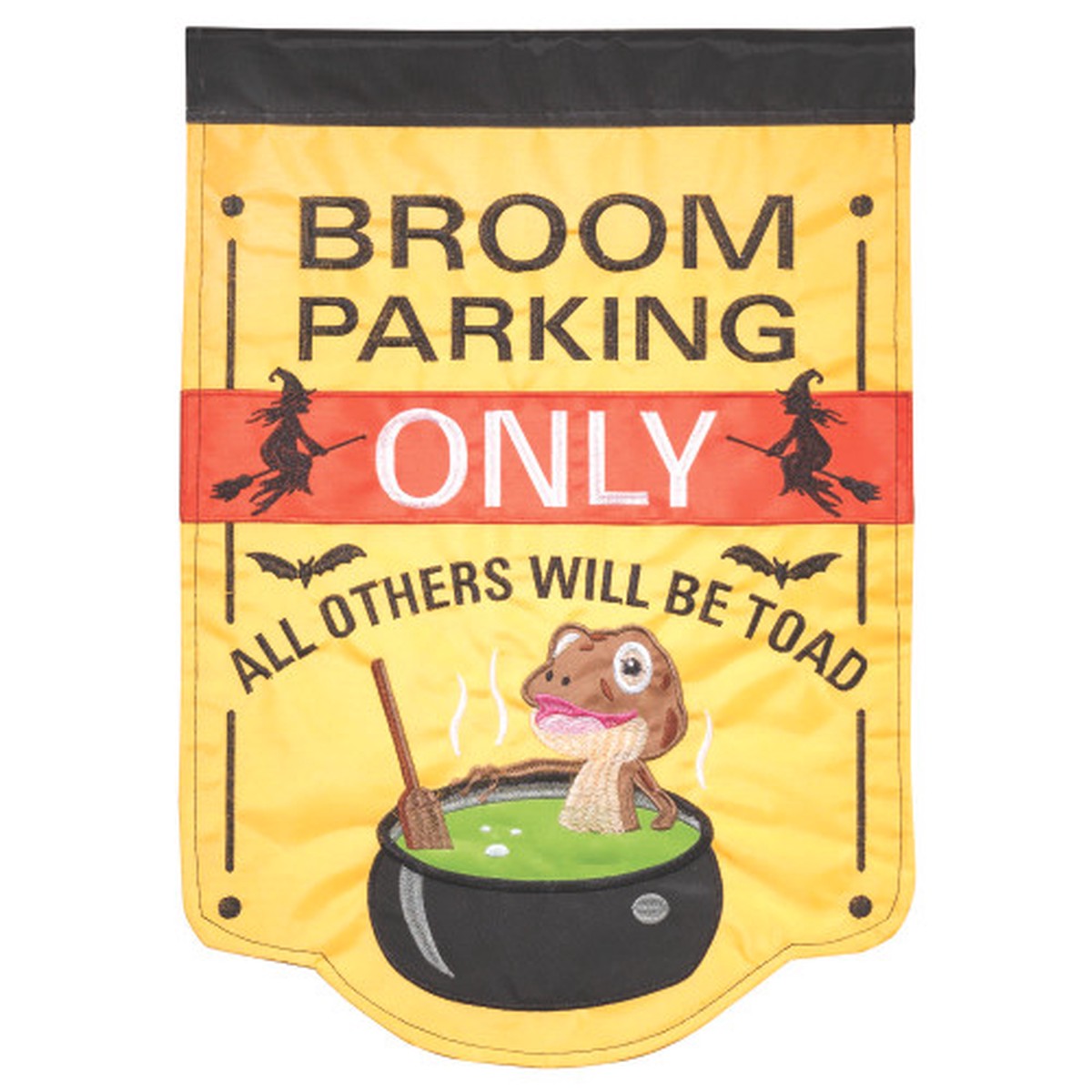 Yellow and Red Broom Parking Only Double Applique Halloween Outdoor Garden Flag 18″ x 13″