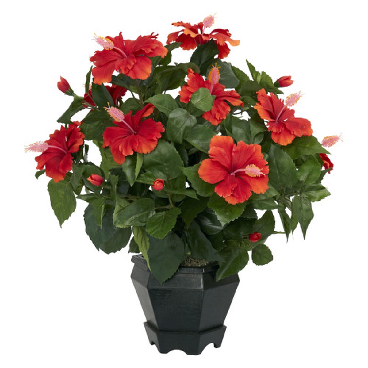 1.5′ Artificial Hibiscus Silk Plant with Black Hexagon Vase