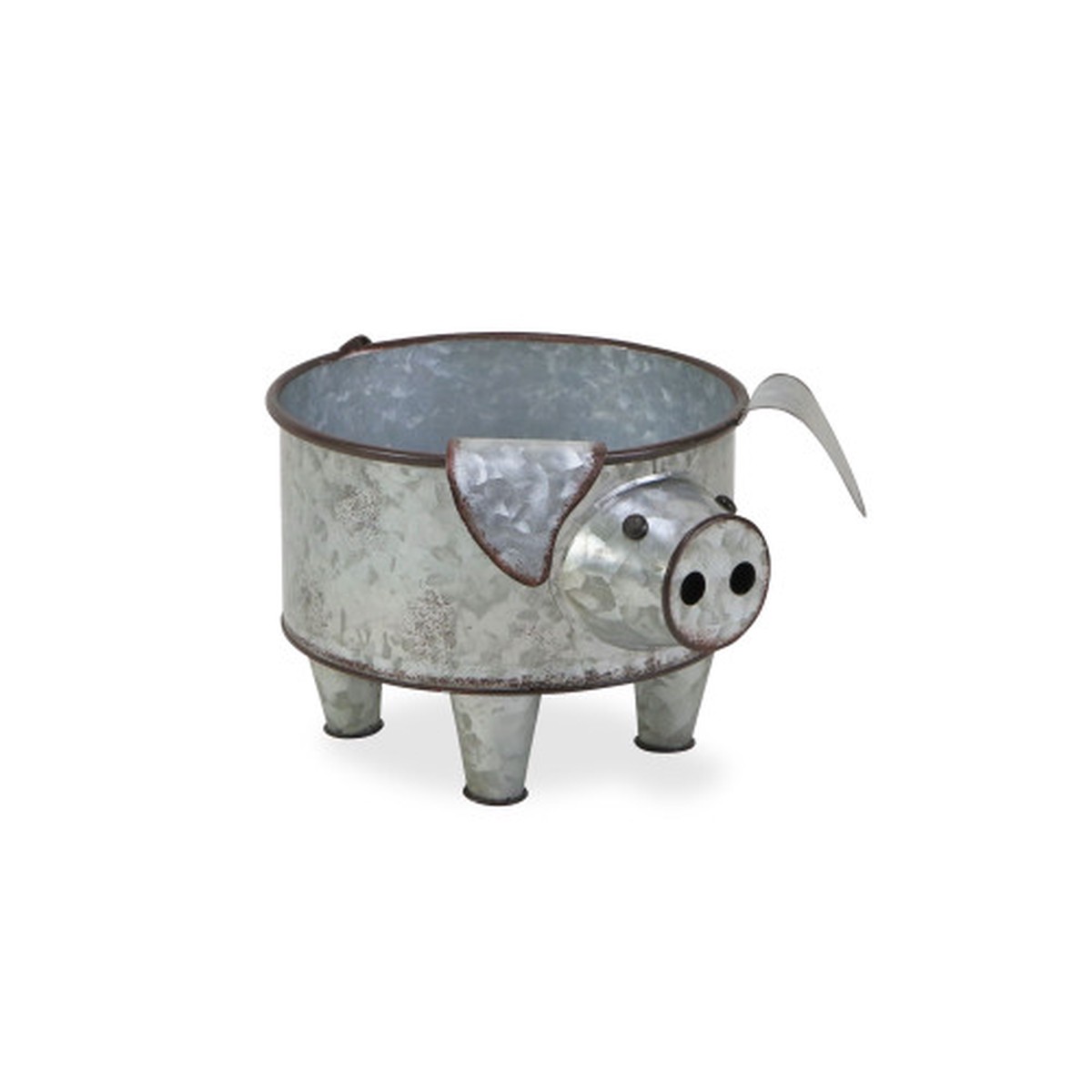10.25″ Gray Handmade Galvanized Piglet Planter