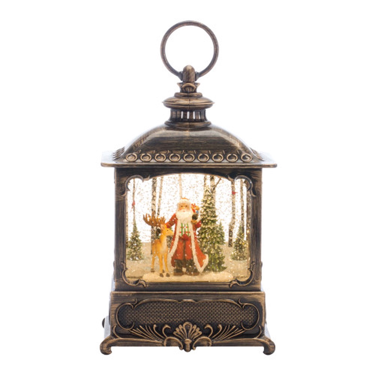10.25″ LED Lighted Santa with Deer Christmas Snow Globe Lantern