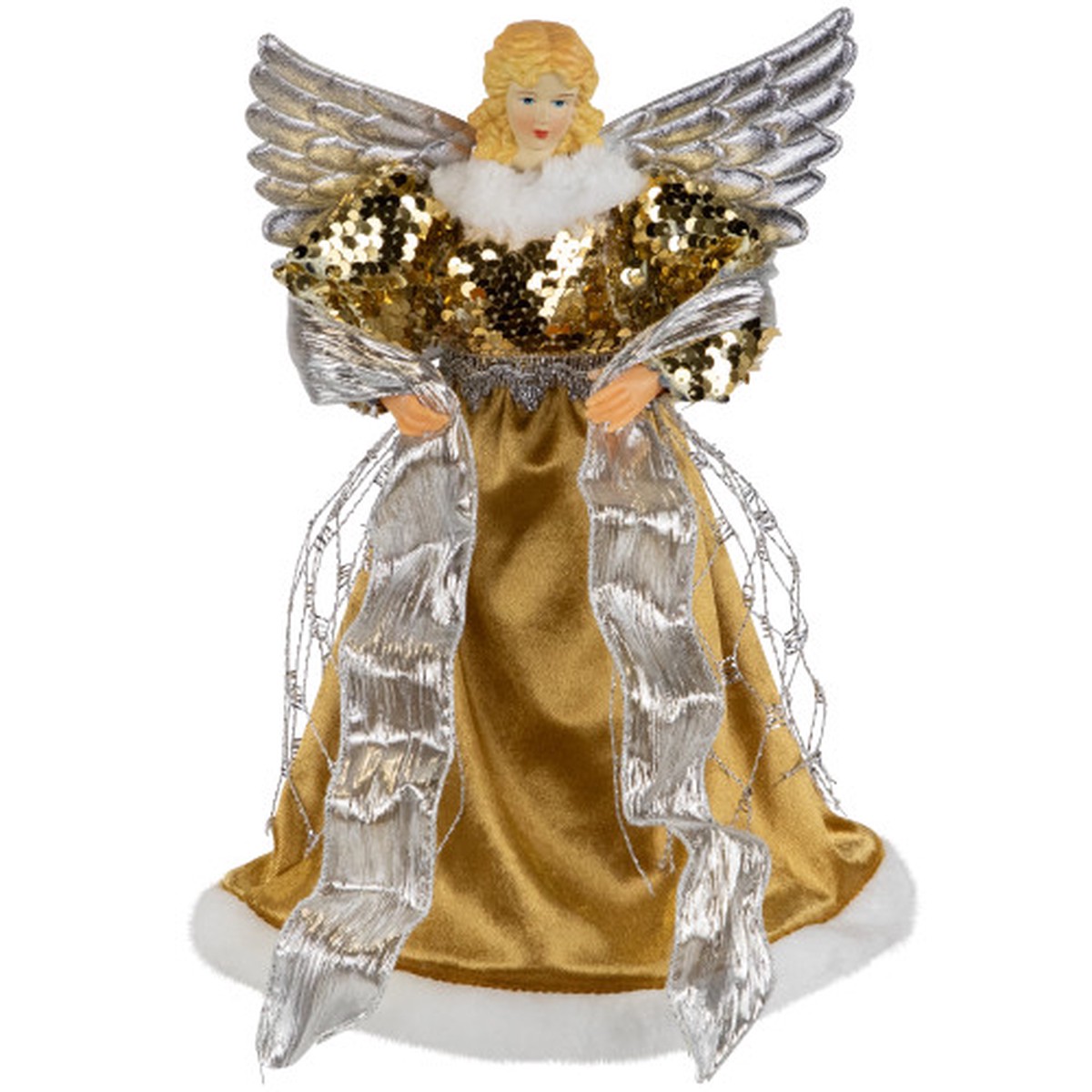 12″ Metallic Bronze and Silver Sequined Angel Christmas Tree Topper, Unlit