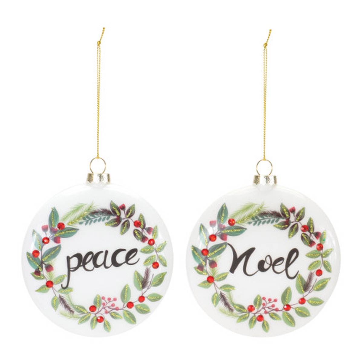 12ct “Peace” and “Noel” Wreath Christmas Disc Ornaments 4.25″
