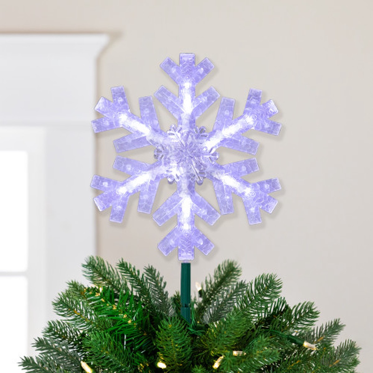 14.75″ LED Lighted Clip-On Snowflake Christmas Tree Topper, White Lights