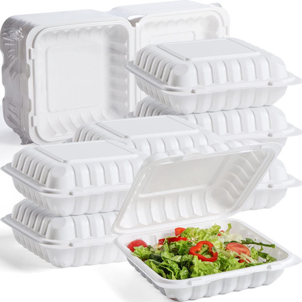 150-Count Single Compartment Hinged White Meal Prep/Take Out Containers – 9″