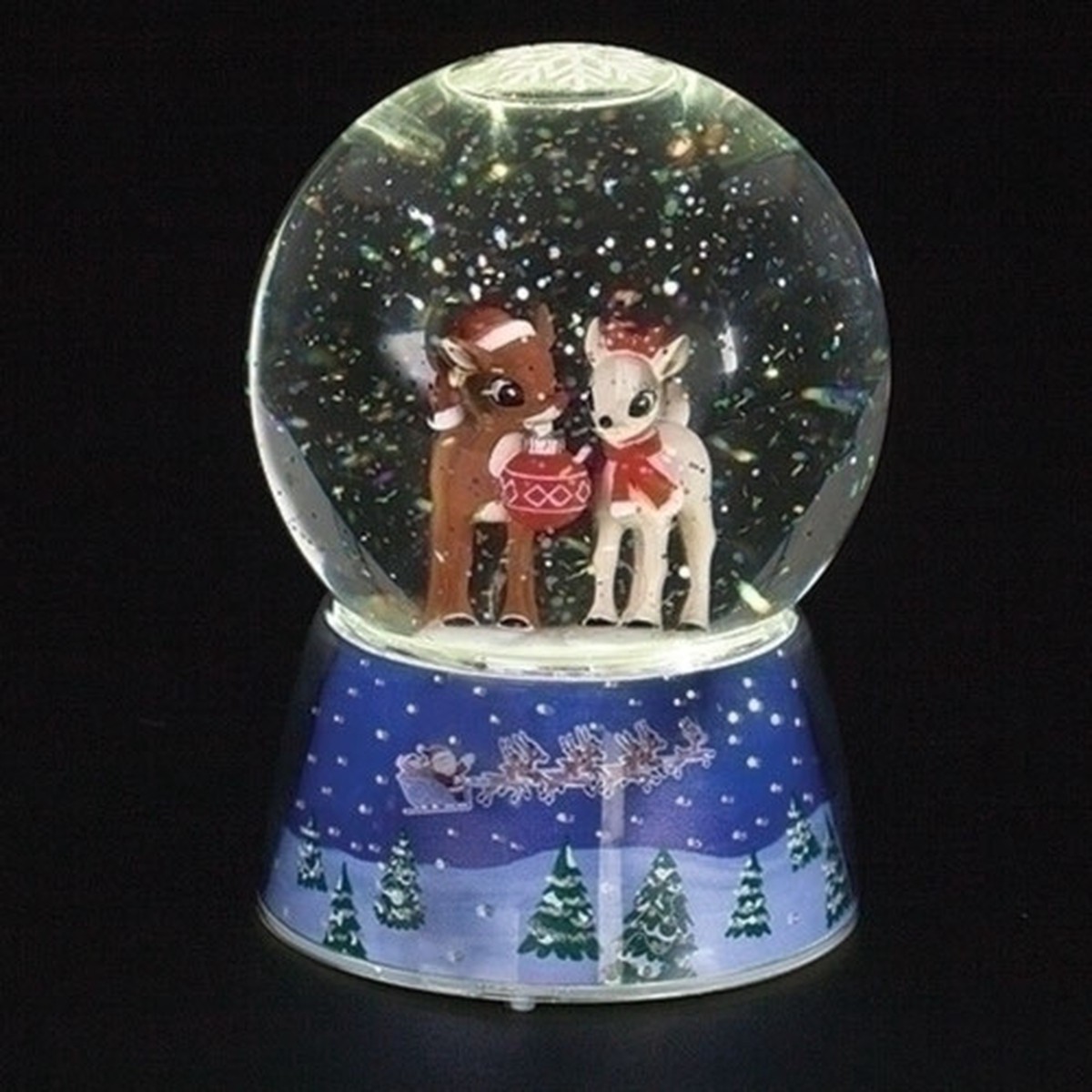 5.75″ LED Lighted Rudolph Dome Swirl Christmas Musical Snow Globe