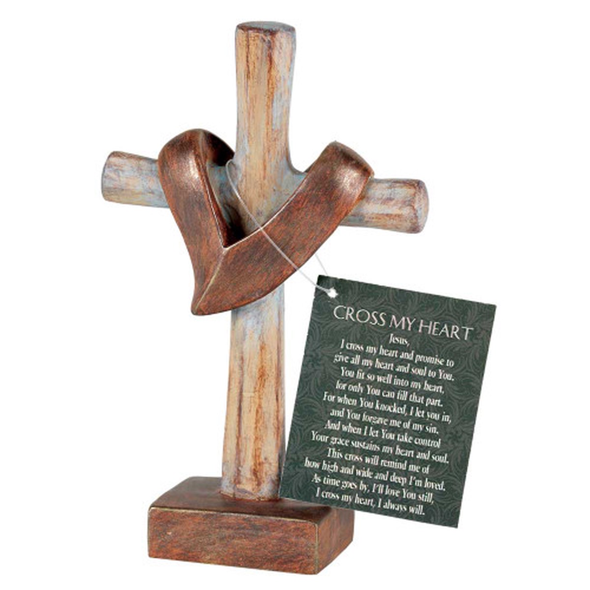 6″ Unique Heart Drape Tabletop Cross