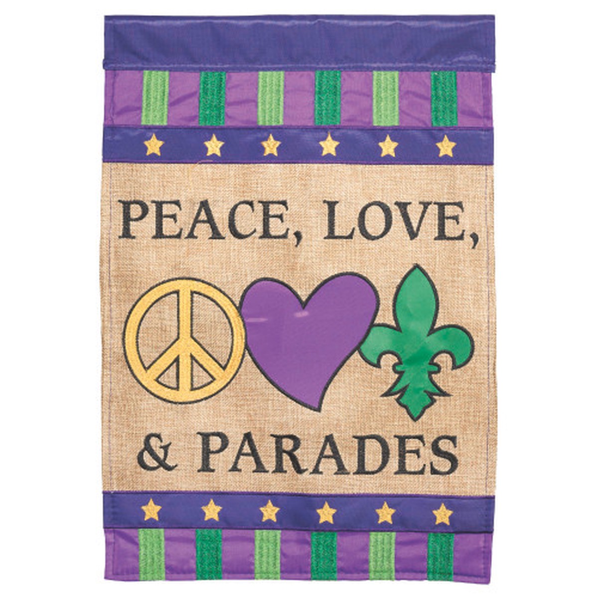 Peace, Love and Parades Double Applique Outdoor Garden Flag – 42″ x 29″