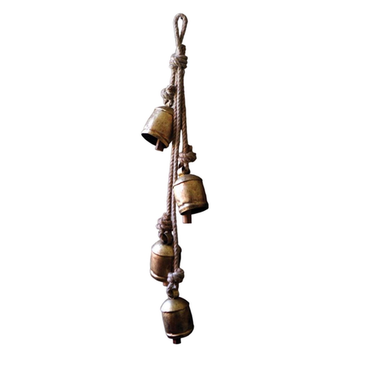 Rustic Iron Hanging Christmas Bells on Rope - 22"