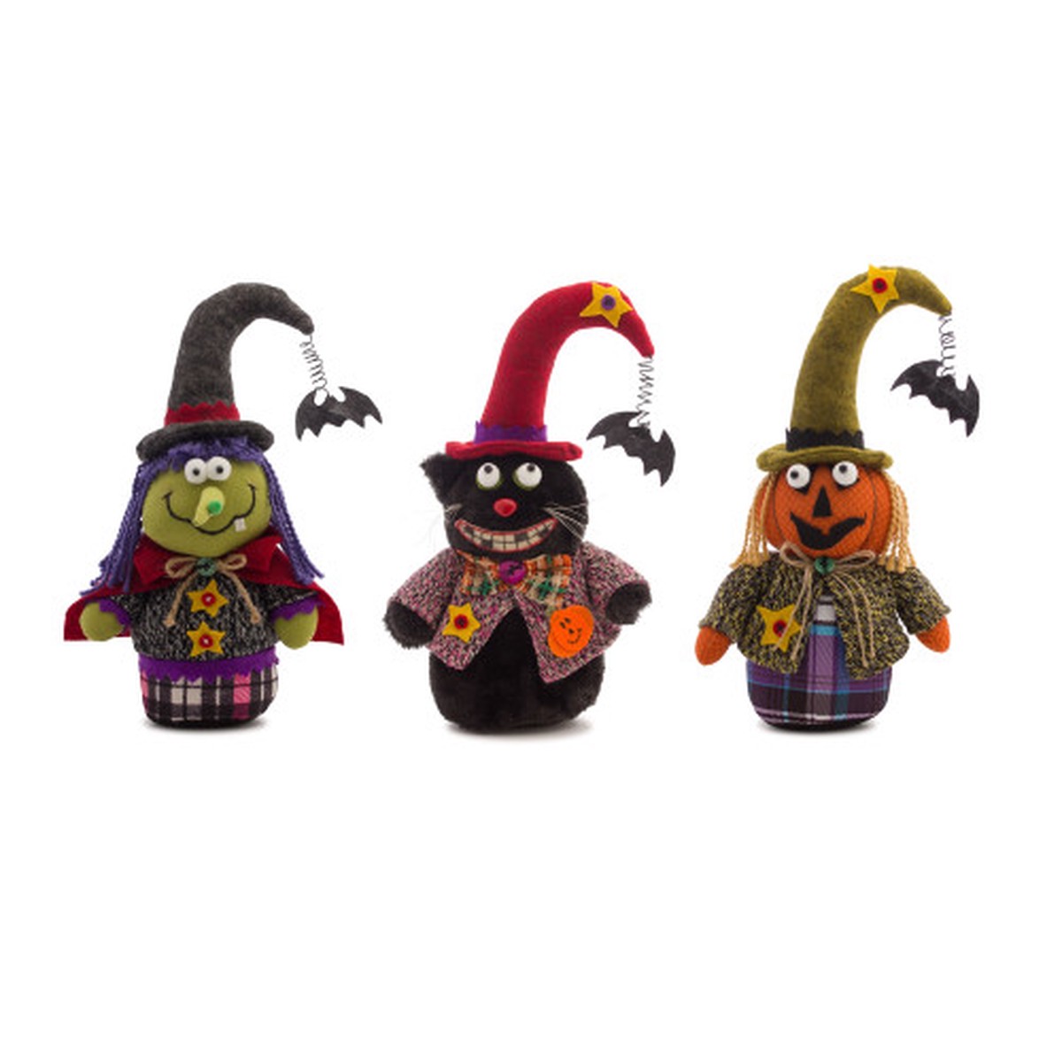 Witch Cat Halloween Tabletop Figurine – 13.5 – Green and Black – Set of 3