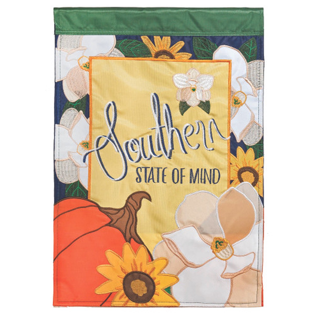 Yellow and White Fall Southern State of Mind Double Applique Flag 18″ x 13″