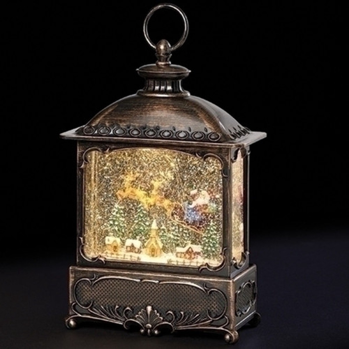 10.5″ LED Lighted Santa in Sleigh Christmas Snow Globe Lantern