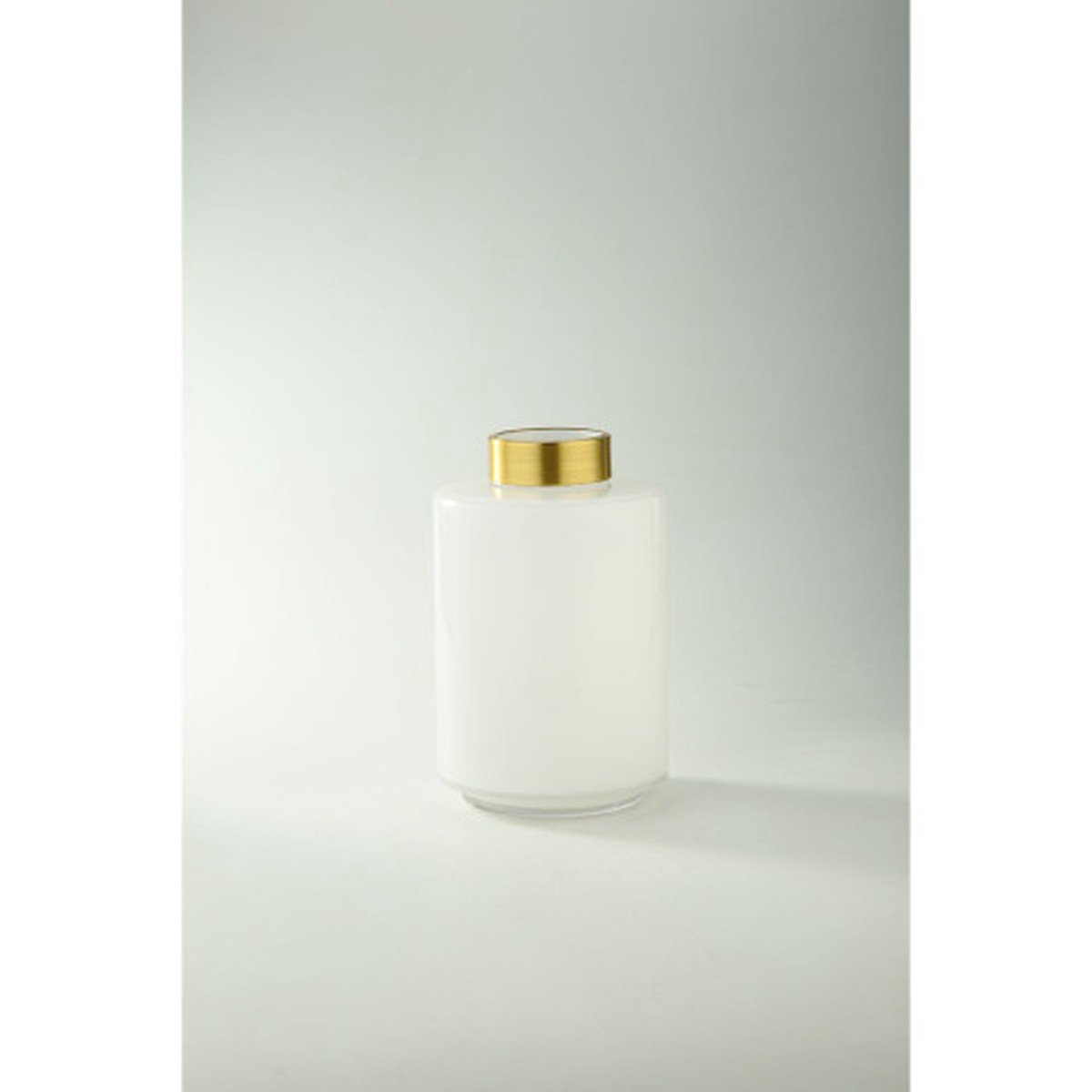 10″ White Hand Blown Glass Tabletop Vase with Gold Lid