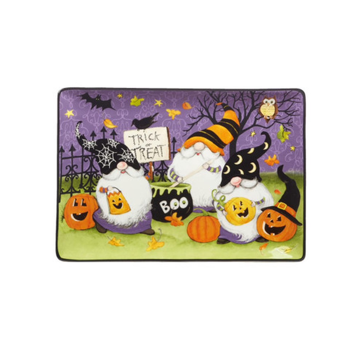 14″ Gnome Trick or Treat Rectangular Halloween Serving Platter