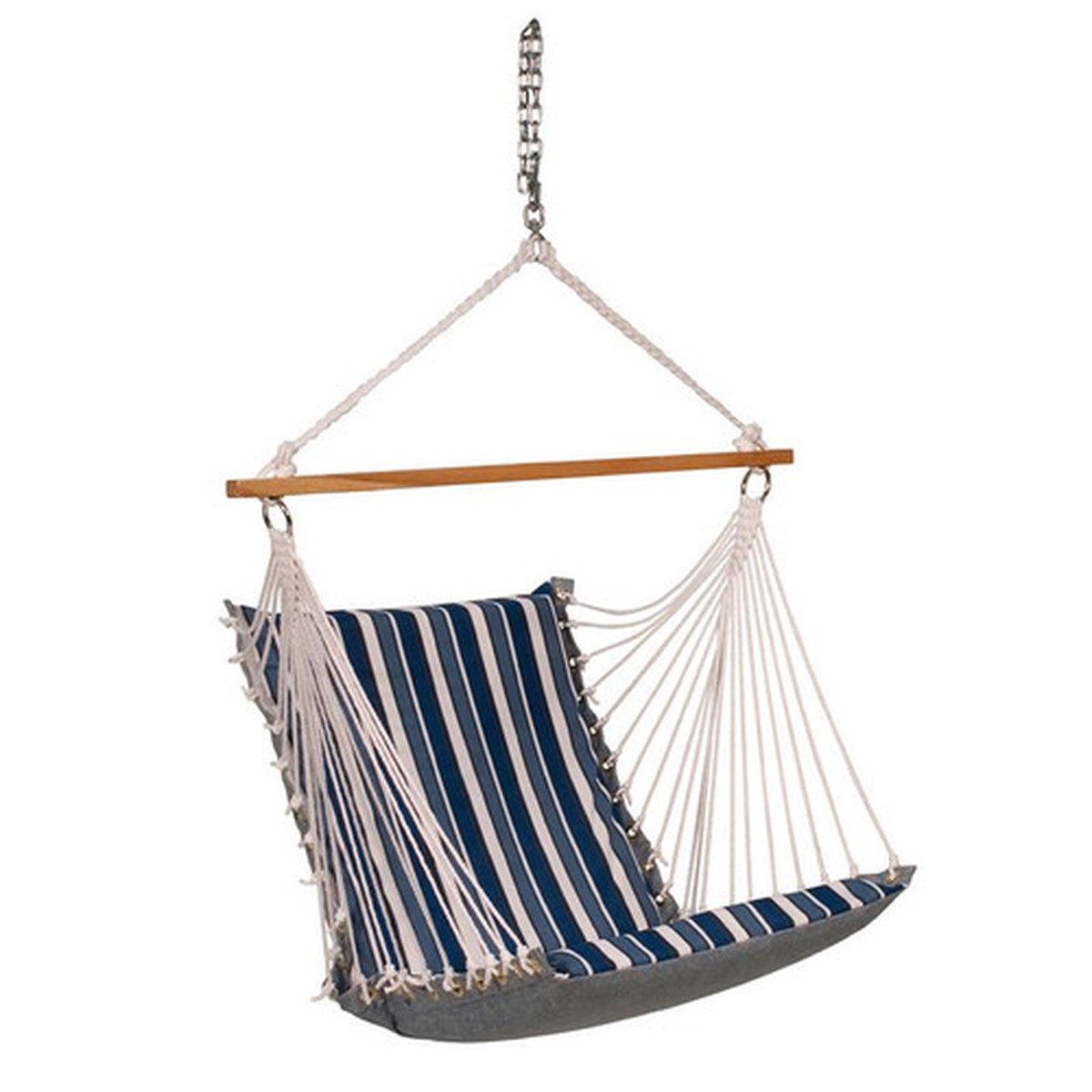 26 x 48 Blue Tropical Palm Striped Cushion Hanging Chair with S-Hook