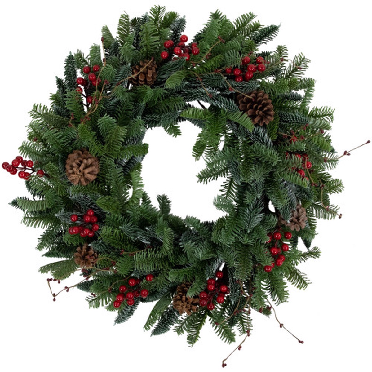 30” Red Berries and Pine Cones Christmas Wreath, Unlit