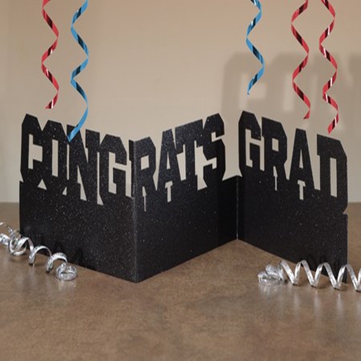 Pack of 12 Black Glitter Congrats Grad Accordion Style Graduation Centerpiece Party Decorations