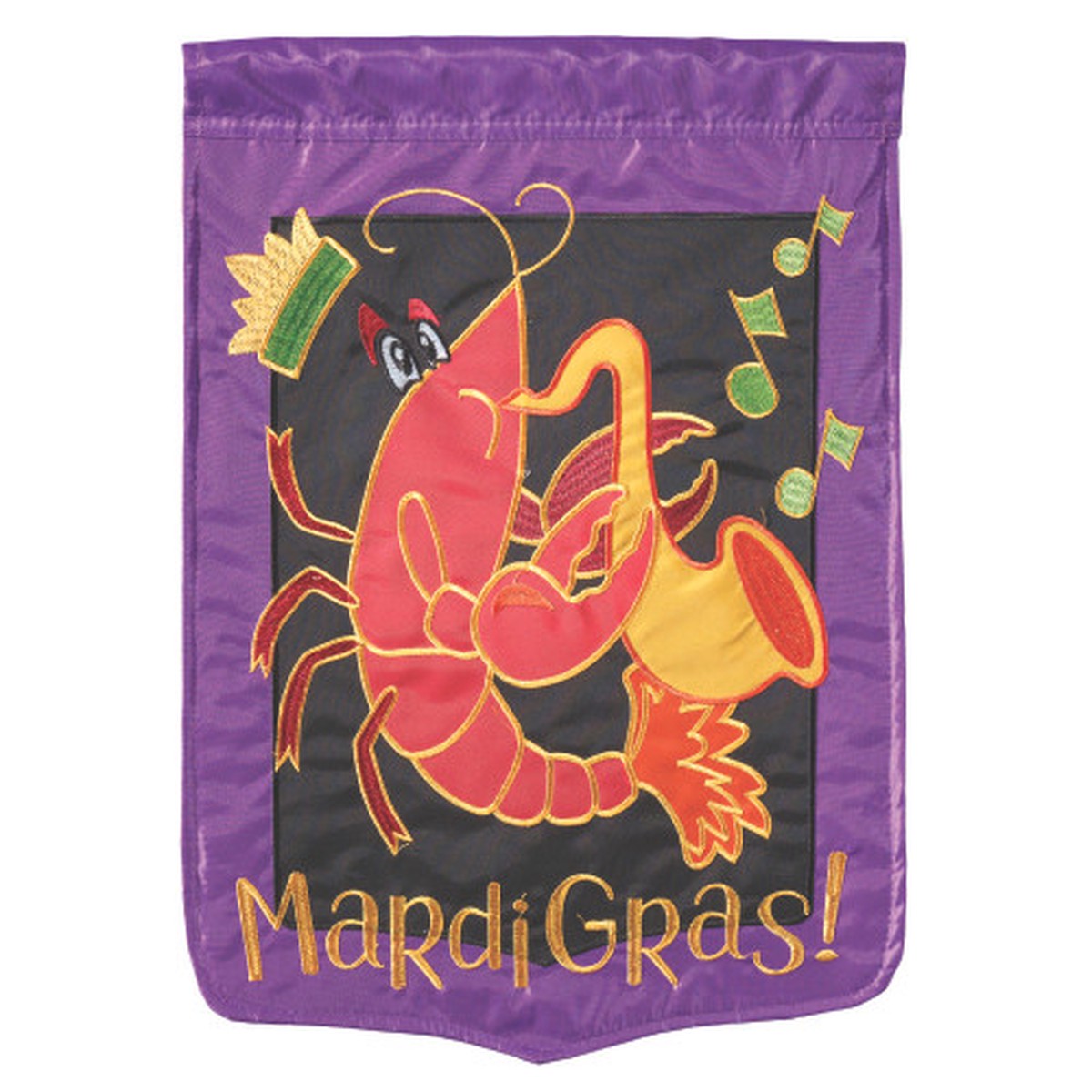 Saxophone Crawfish Mardi Gras! Embroidered Outdoor Garden Flag – 18″ x 13″