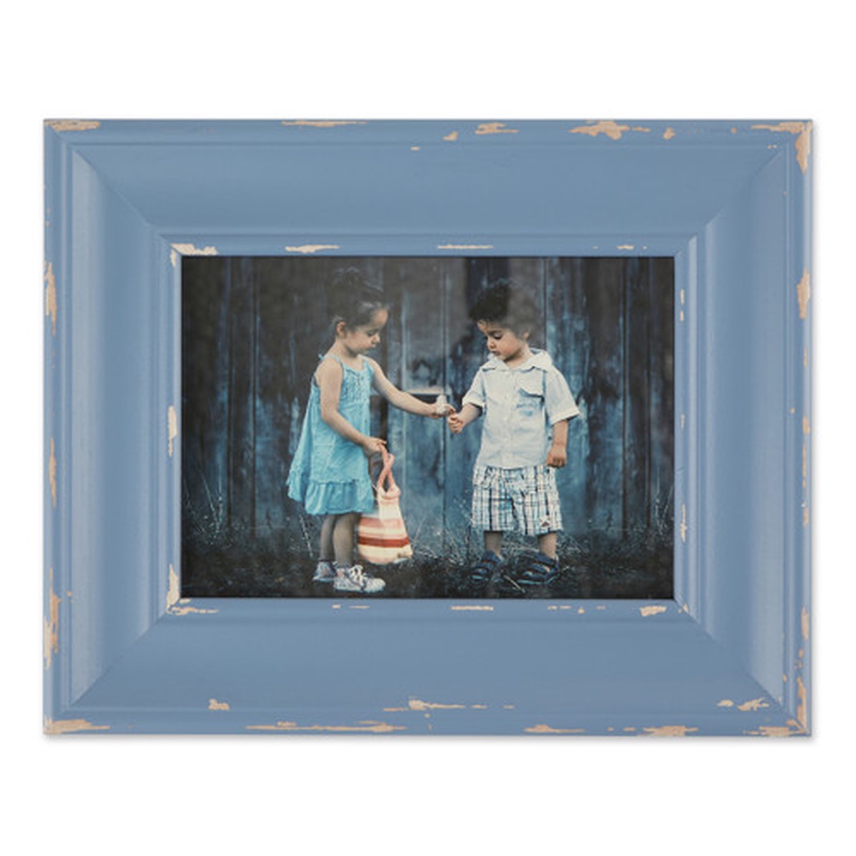 Weathered Rectangular Farmhouse Picture Frame – for 5″ x 7″ Photo – Blue