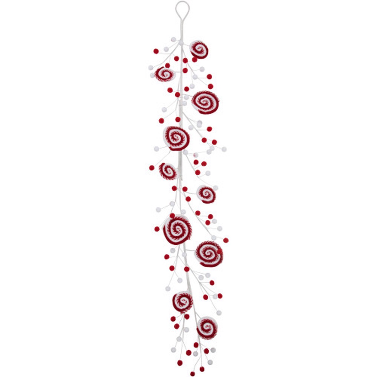 30″ Candy Cane Swirls and Pom Poms Christmas Garland