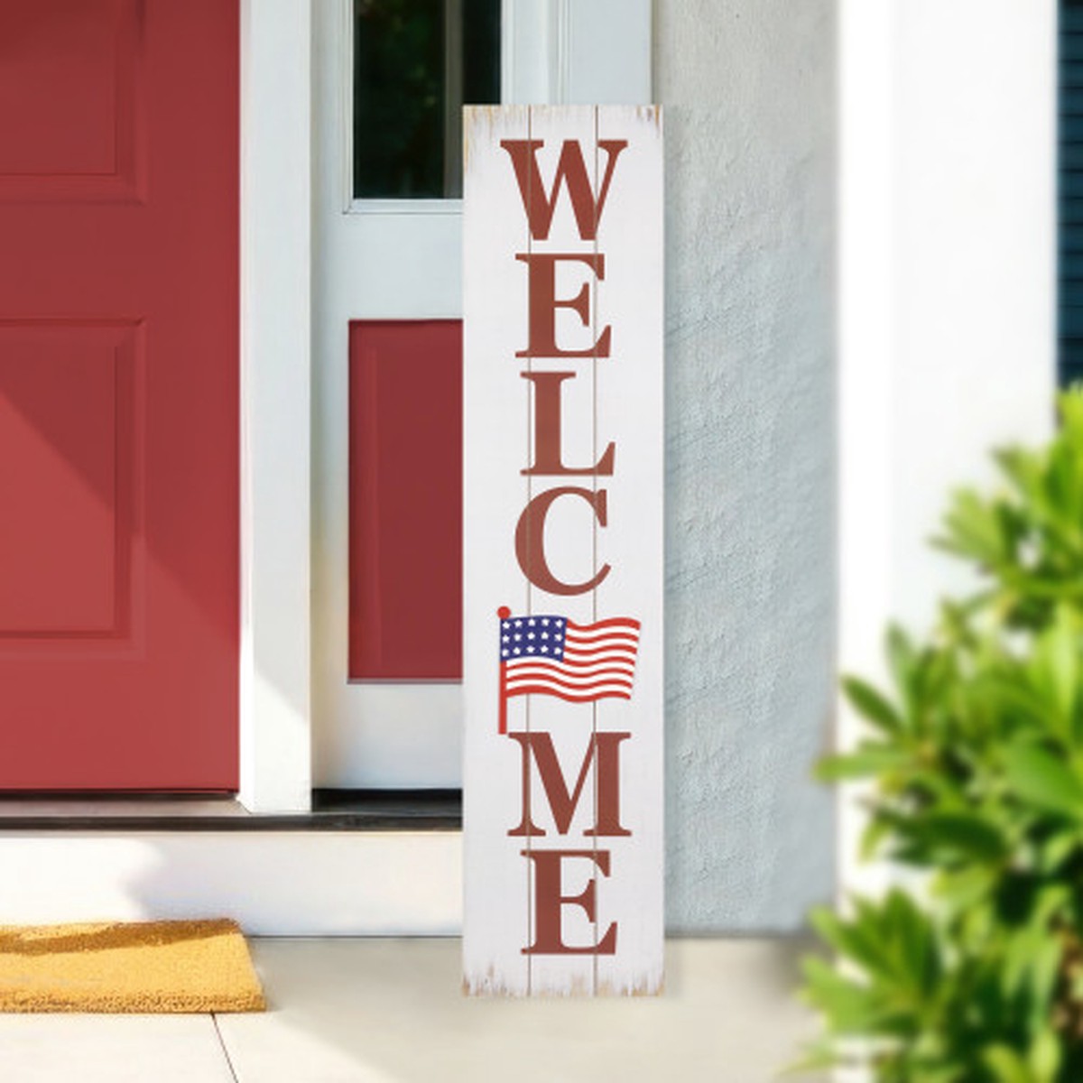 36″ Patriotic USA Flag “Welcome” Hang or Leaning Wooden 4th of July Porch Sign
